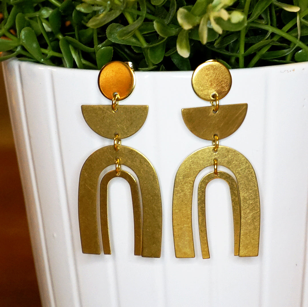 Golden Double Arch Brass Stud Dangle