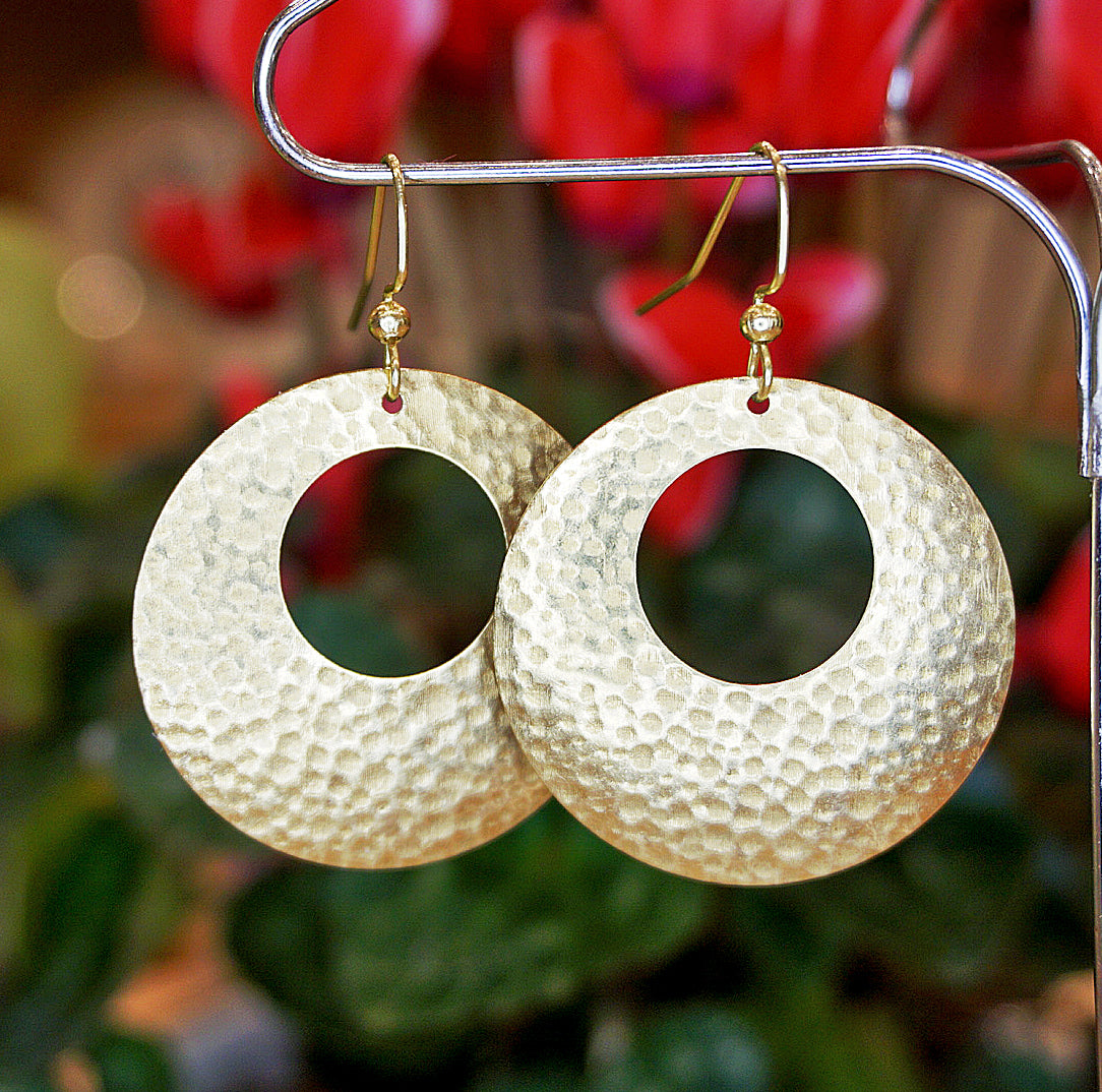 thumbnail image 2 of Hammered Gold Dangle Earrngs Gold Hoop Earrngshammered - Etsy 2 of 13