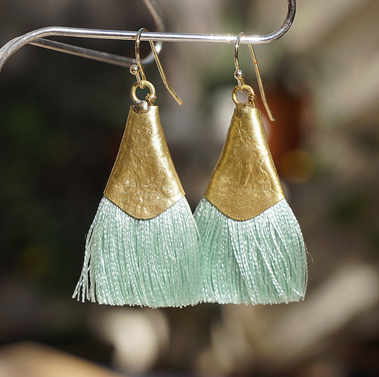 Handmade earrings | Feria Pale Green & Gold Tassel