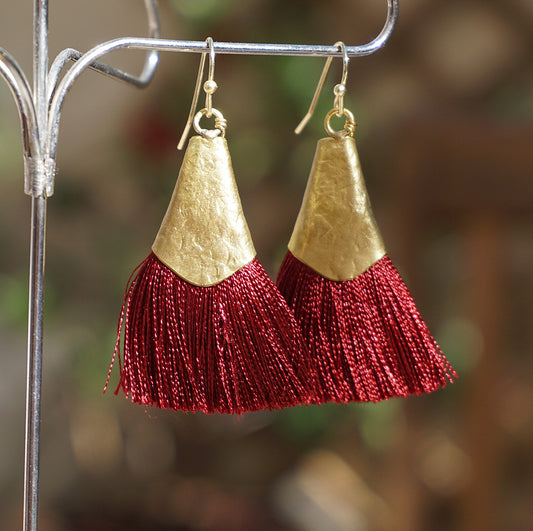 Handmade earrings | Feria Red & Gold Tassel