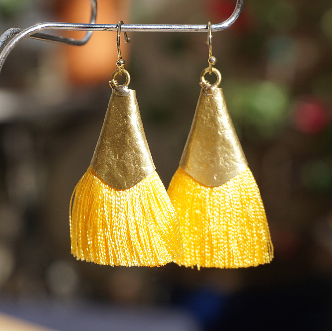 Yellow deals tassel earrings