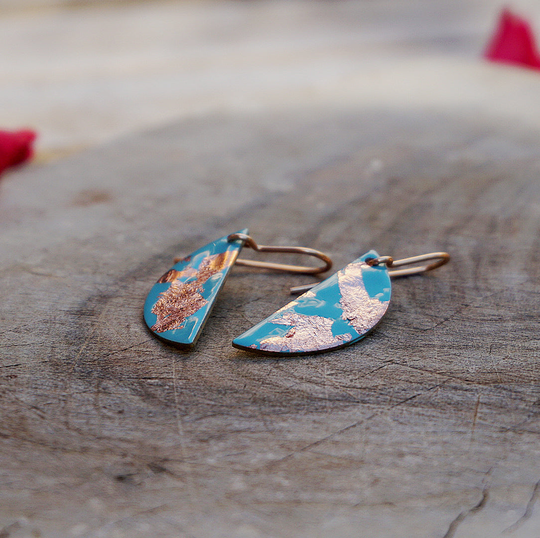 Turquoise & Copper Leaf Embellished Half Moon