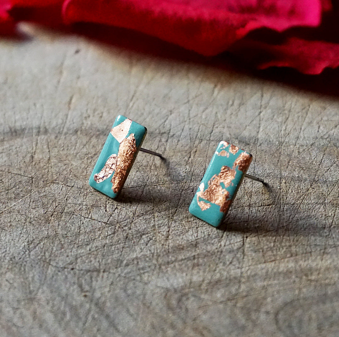 Turquoise & Copper Leaf Embellished Rectangle