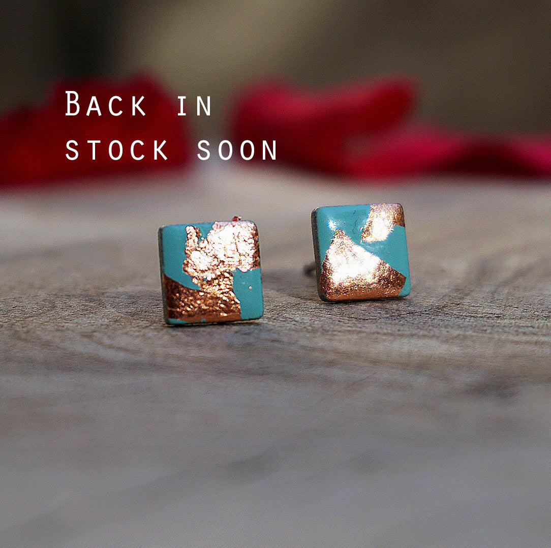 Turquoise & Copper Leaf Embellished Square