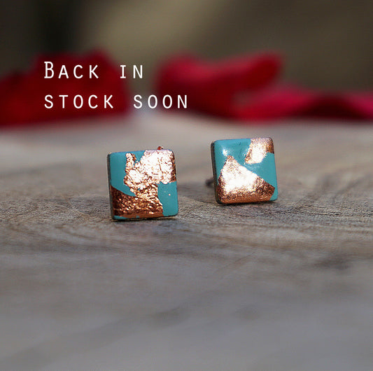 Turquoise & Copper Leaf Embellished Square