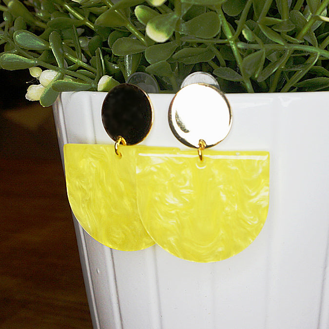 Neon Yellow & Gold Disc Pop Dangle