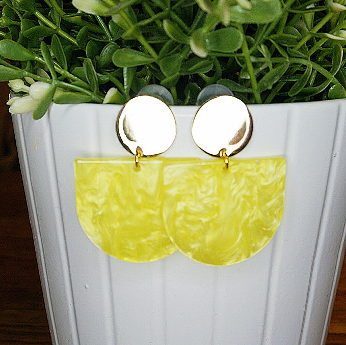 Neon Yellow & Gold Disc Pop Dangle