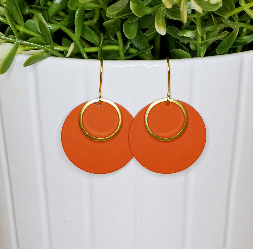 Handmade earrings | Burnt Orange Disc & Brass Dangle