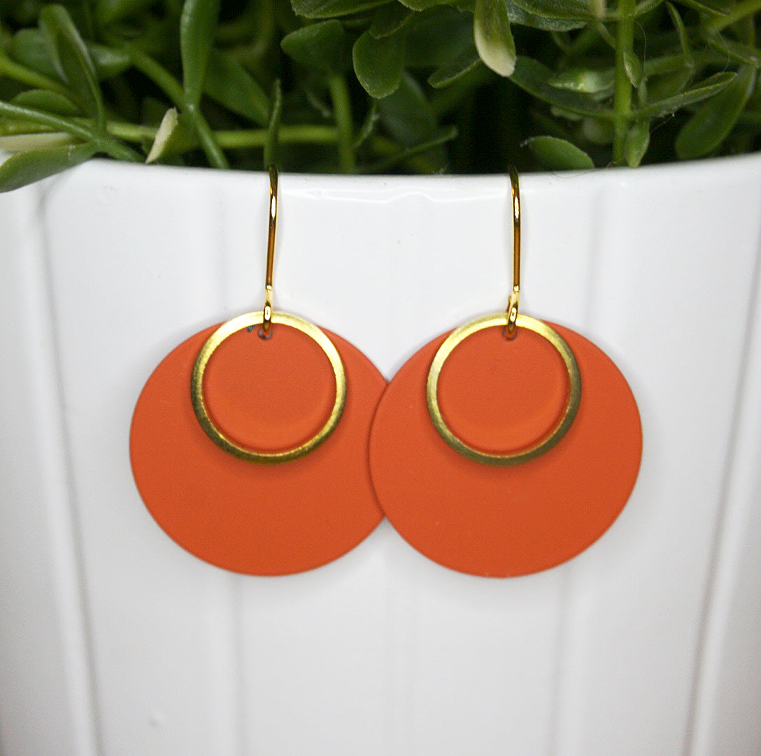 Handmade earrings | Burnt Orange Disc & Brass Dangle