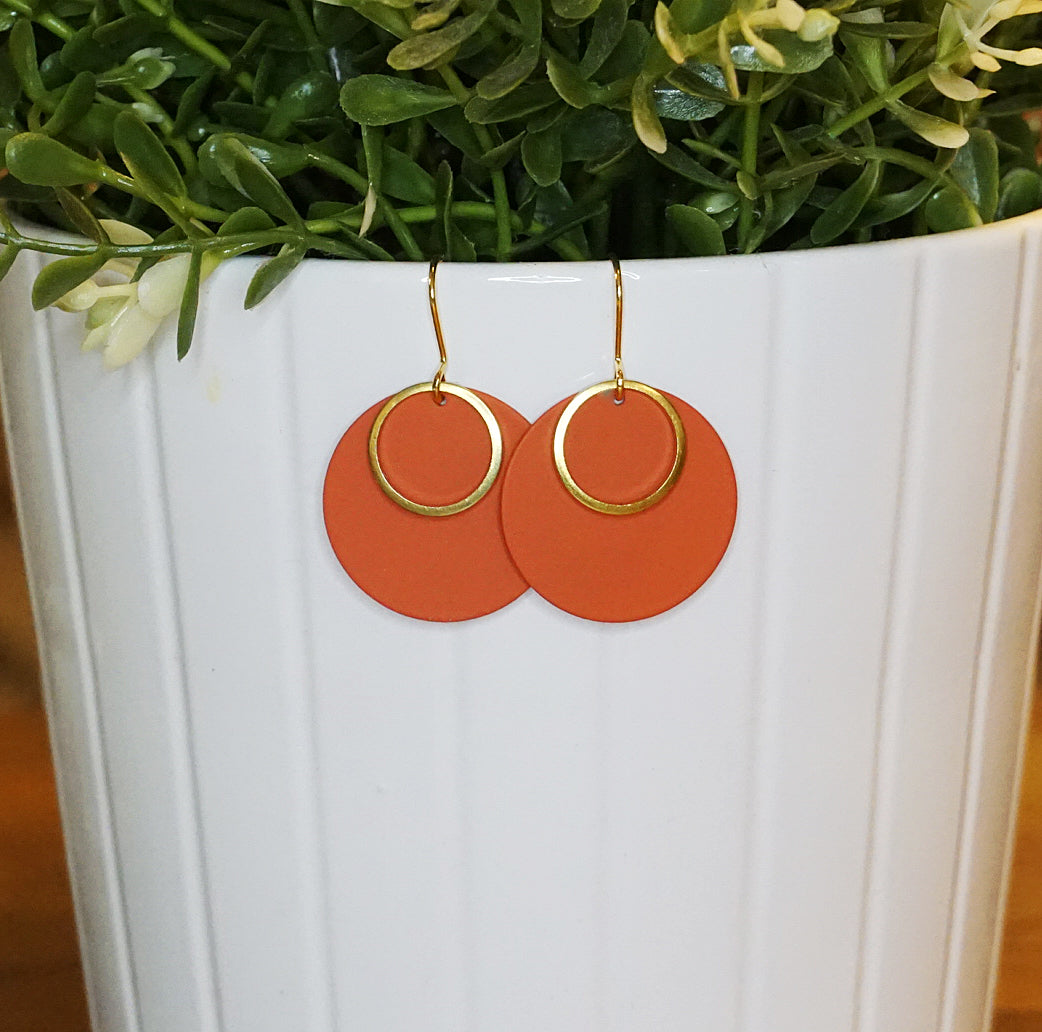 Handmade earrings | Burnt Orange Disc & Brass Dangle