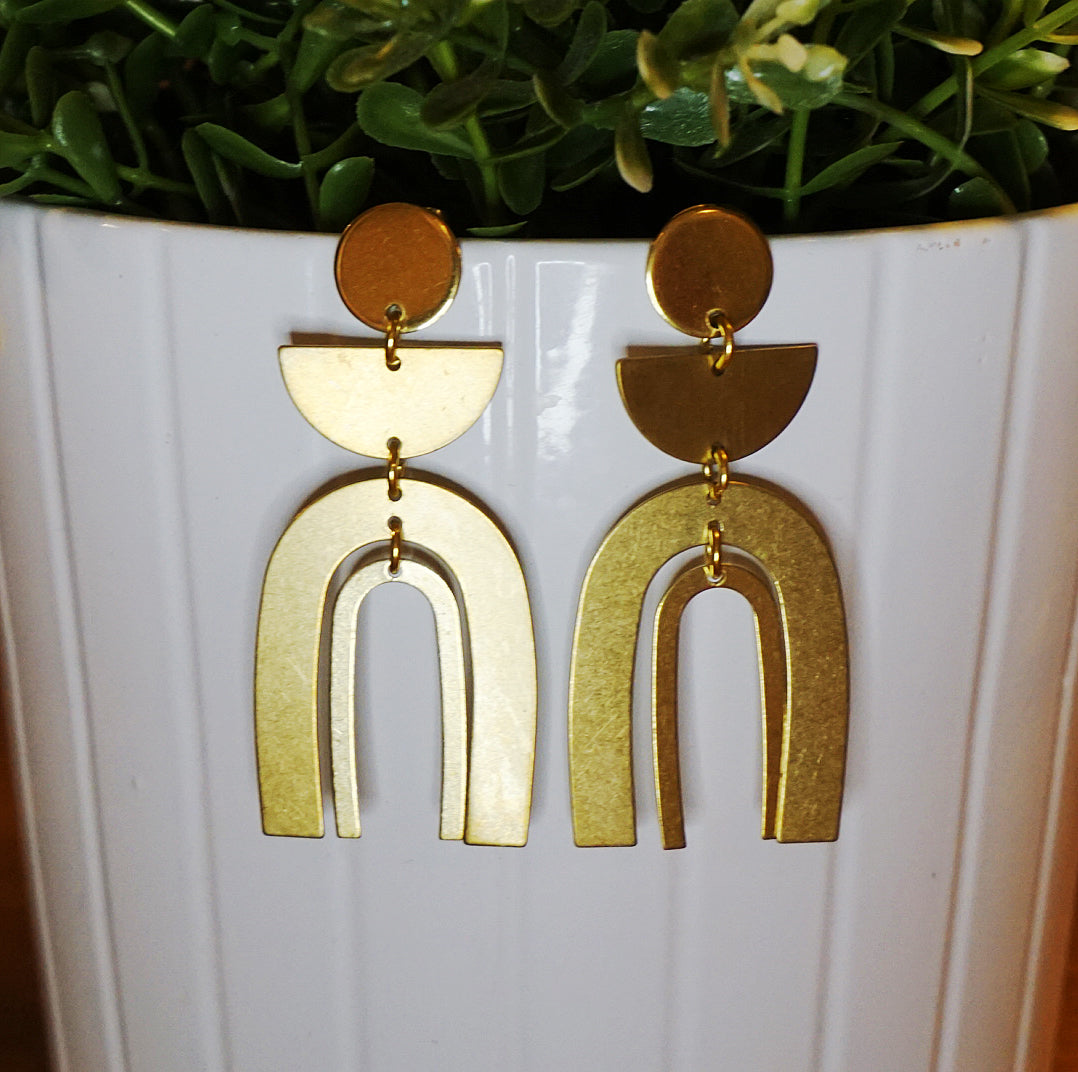 Golden Double Arch Brass Stud Dangle