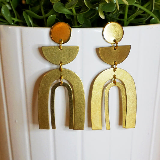 Golden Double Arch Brass Stud Dangle