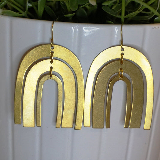 Golden Triple Arch Geometric Brass Dangle