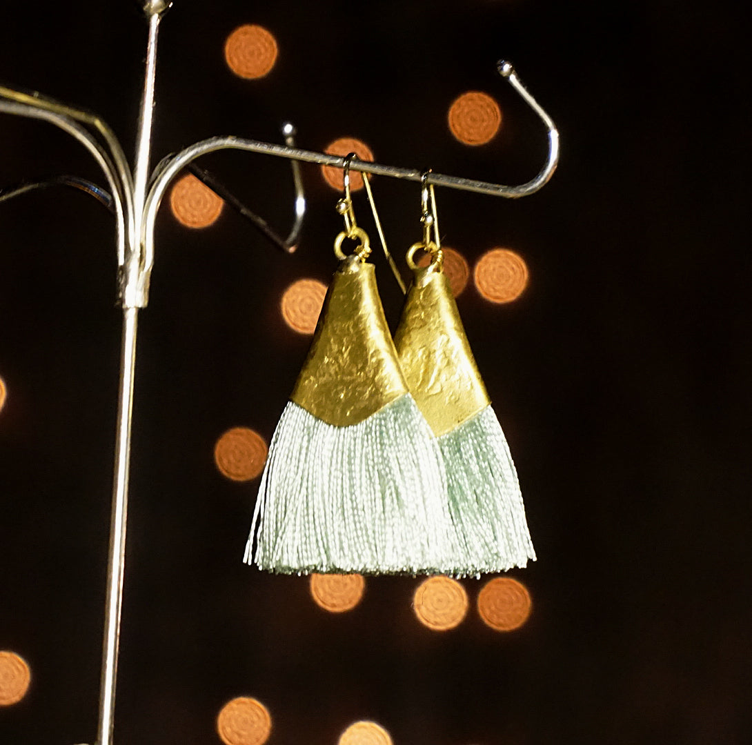 Handmade earrings | Feria Pale Green & Gold Tassel