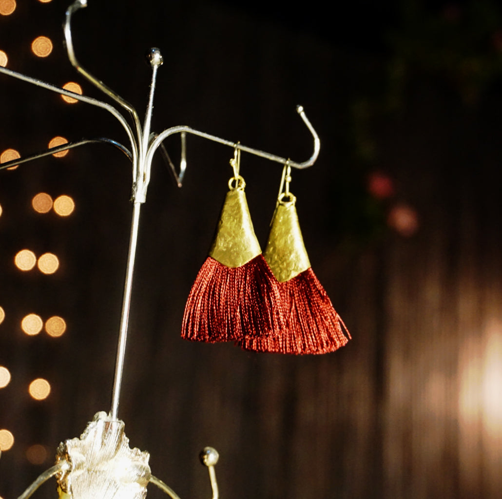 Handmade earrings | Feria Red & Gold Tassel