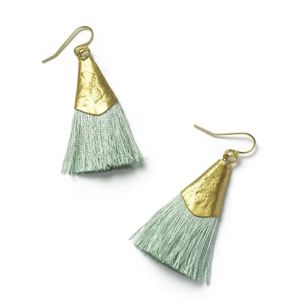 Handmade earrings | Feria Pale Green & Gold Tassel