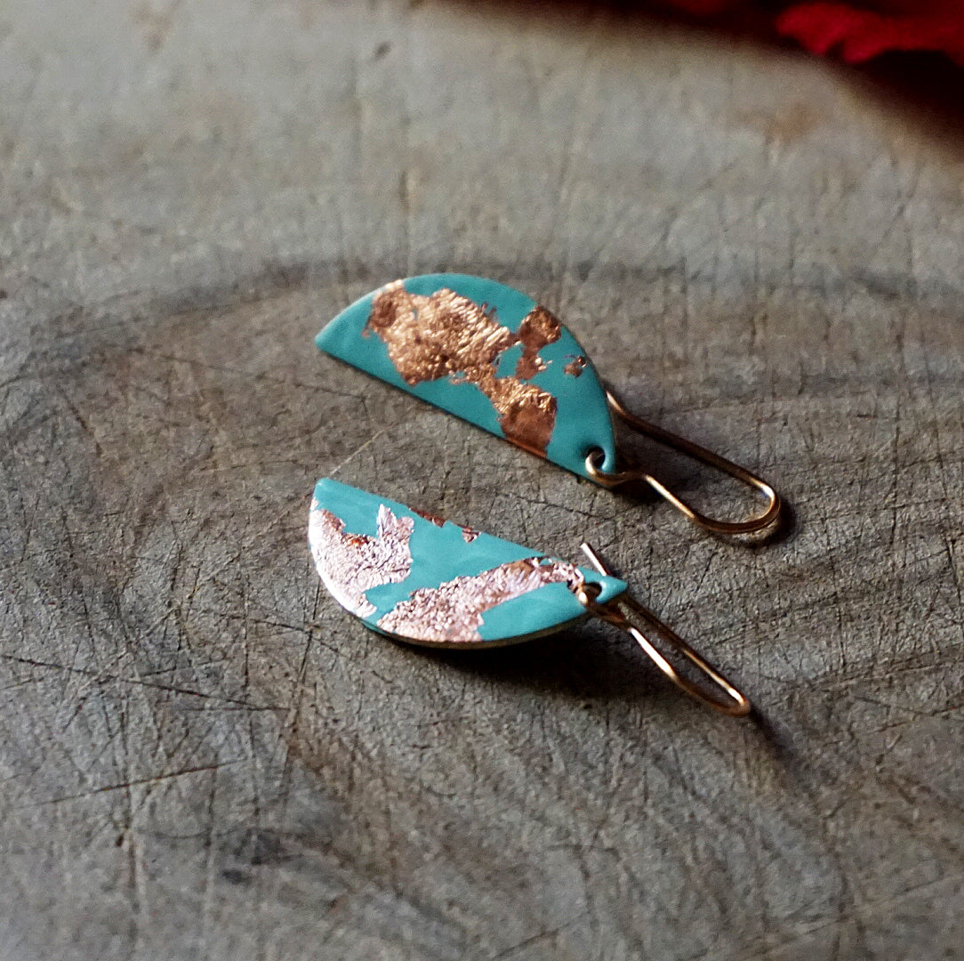 Turquoise & Copper Leaf Embellished Half Moon