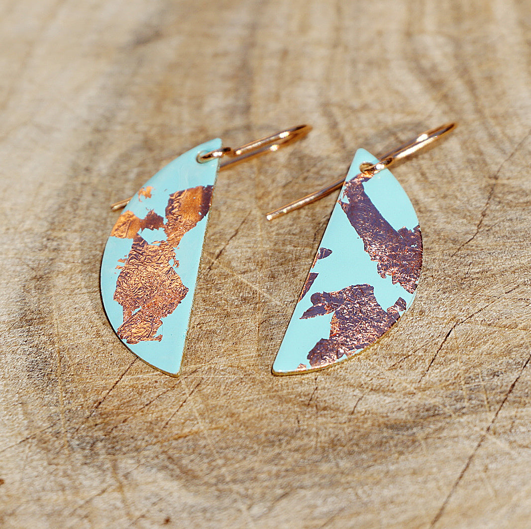 Turquoise & Copper Leaf Embellished Half Moon