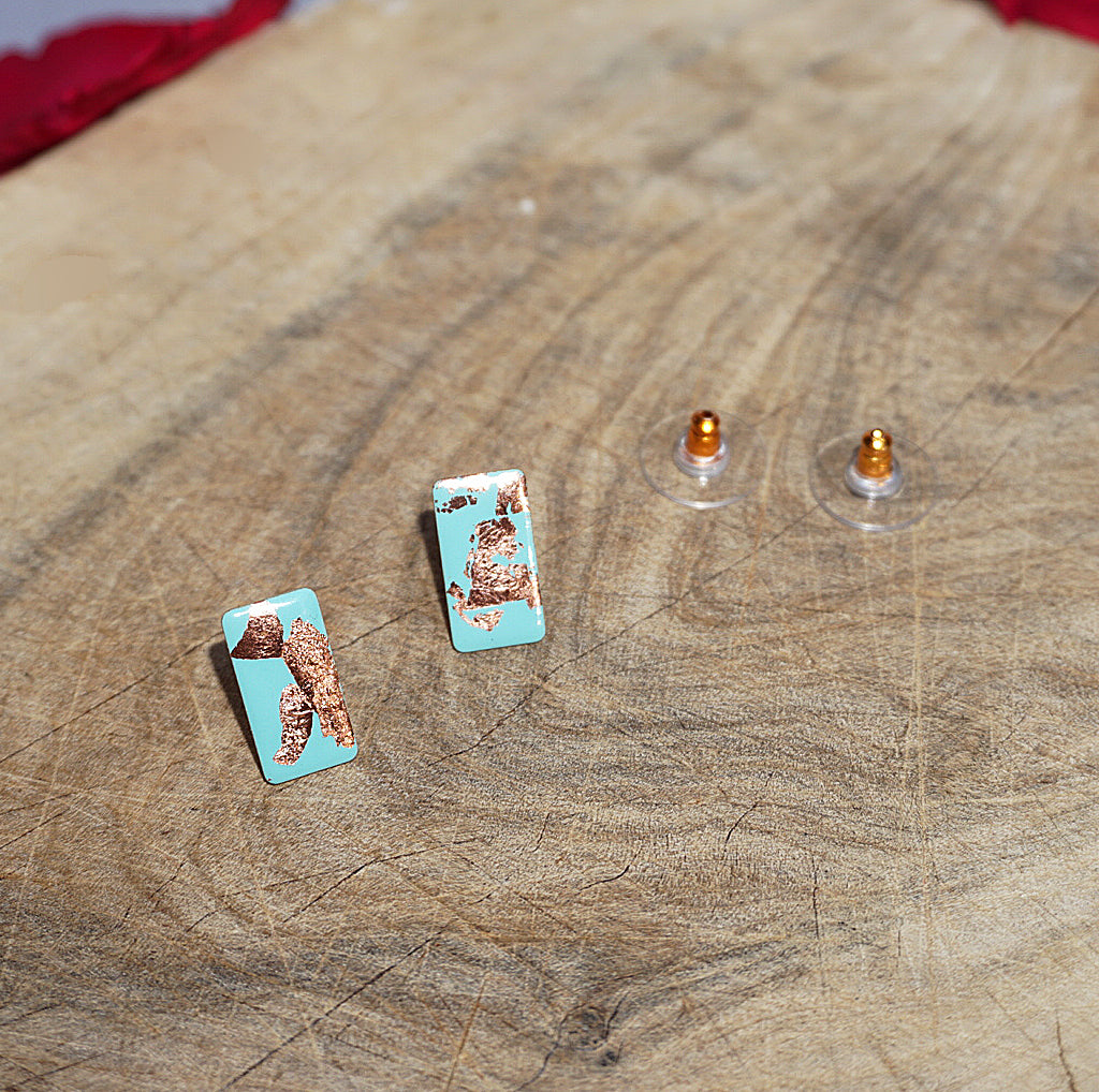 Turquoise & Copper Leaf Embellished Rectangle