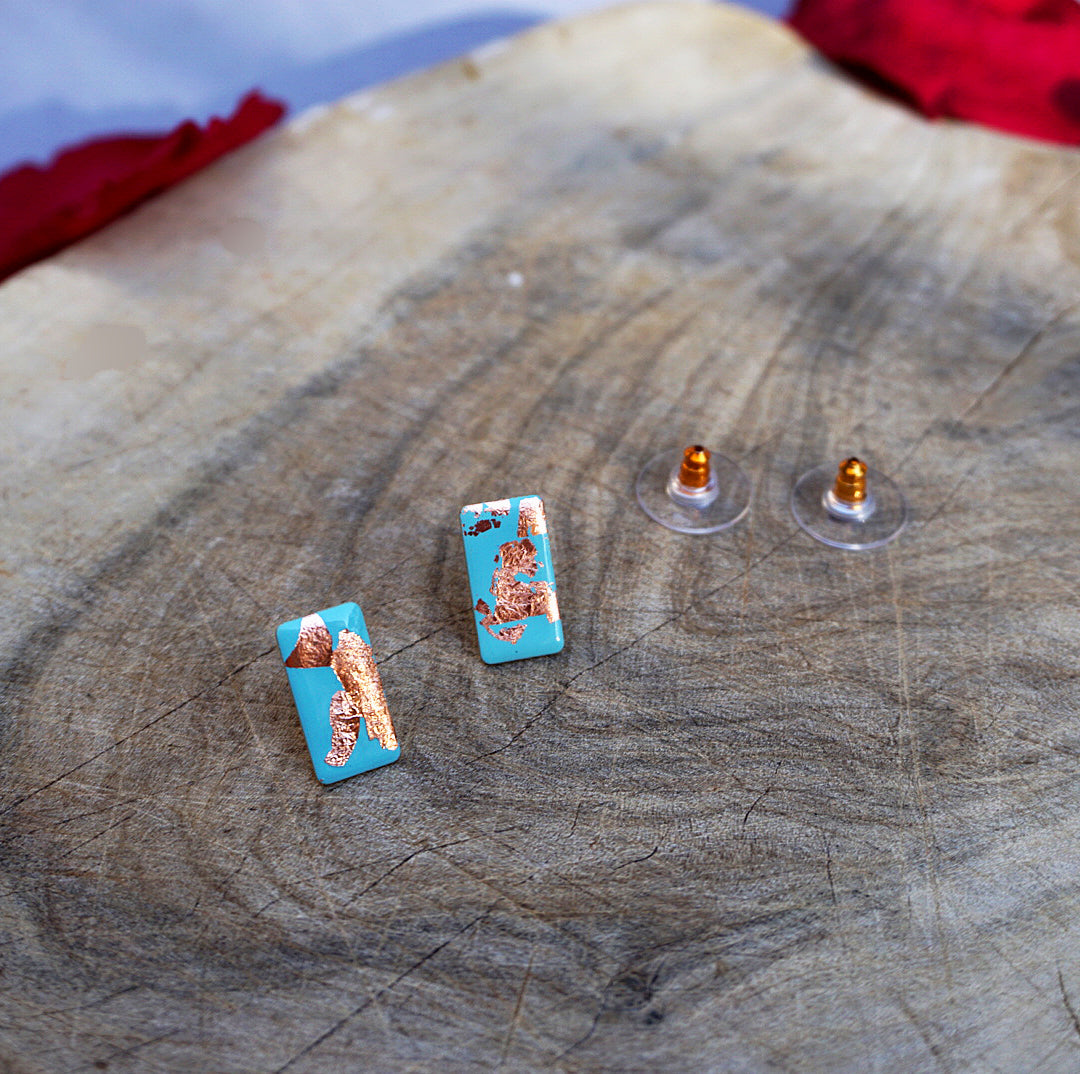 Turquoise & Copper Leaf Embellished Rectangle