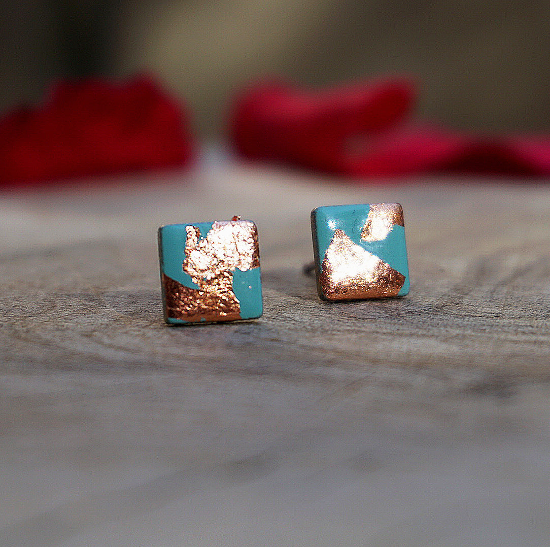 Turquoise & Copper Leaf Embellished Square